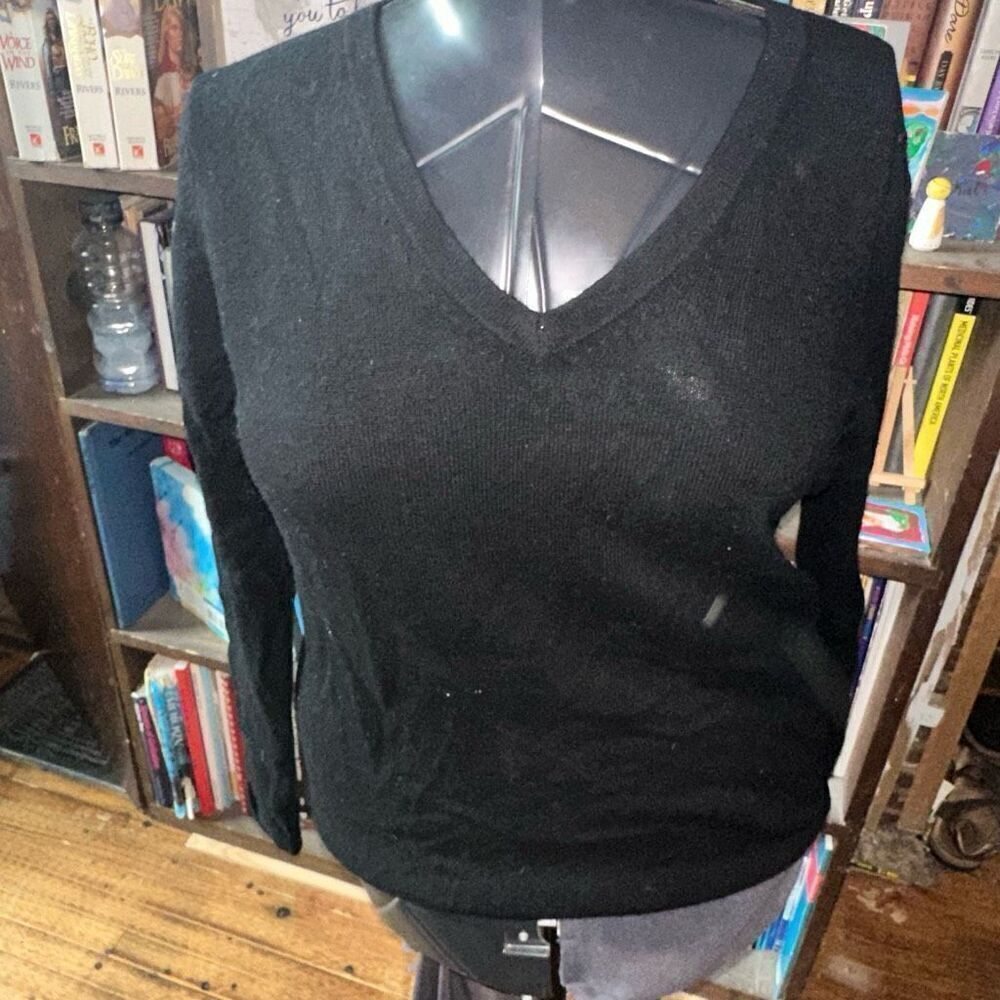 PLY Cashmere black v-neck luxe elevated basic pullover sweater
